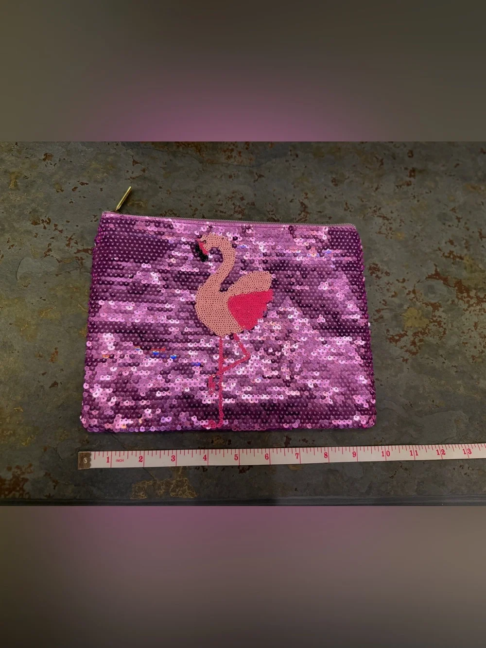 Pink Sequin Flamingo Zip Pouch Tarte Make Up Holder